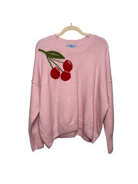 CeCe Pink Sweater With Cherry Design XL Soft Knit Crewneck Long Sleeve